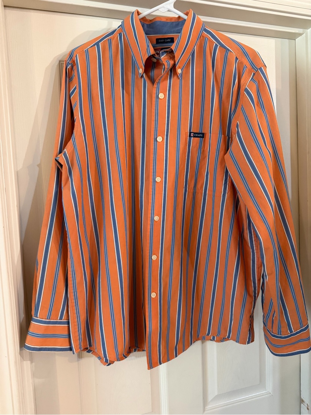 Chaps Men’s Orange and Blue Striped Button-Down Shirt